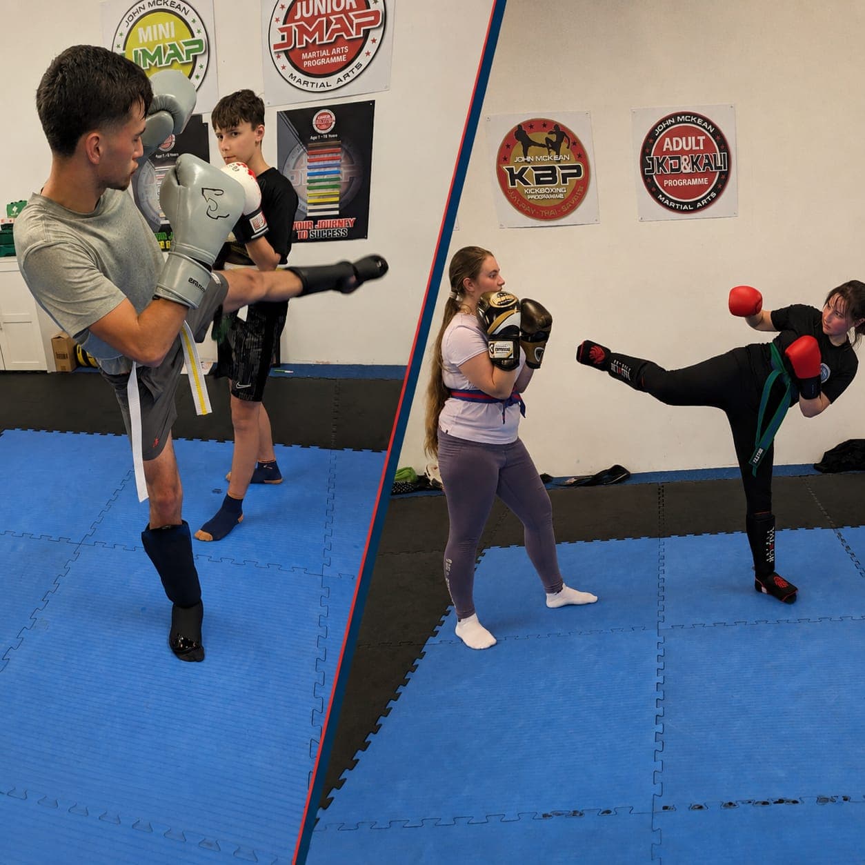 Teen martial arts students training together